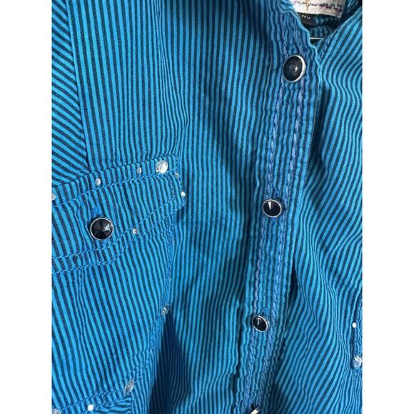 Roar Women’s Western Blue Shirt - Sequined And Pearl Snaps, See Notes - Picture 5 of 14